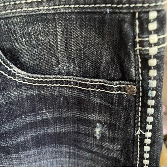 Maurices Embellished Y2K Micro Mini Whiskered Denim Jean Skirt Juniors 11/12 - Picture 4 of 13